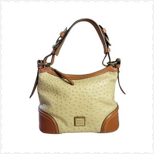 DOONEY & BOURKE Taupe & Brown Ostrich Leather Hobo Shoulder Bag